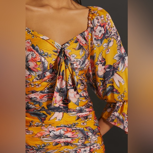 Anthropologie Floral Mini Dress - Mustard and Rose - Picture 6 of 16